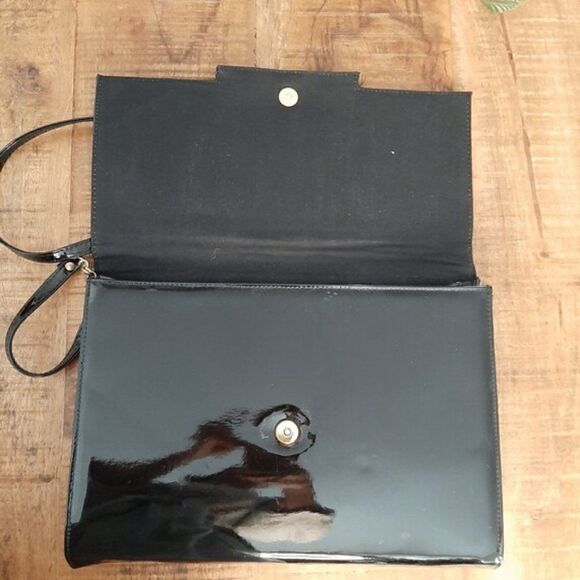 Extra Large Clutch with strap, Black patent leather bag, computer carry case - Picture 4 of 8